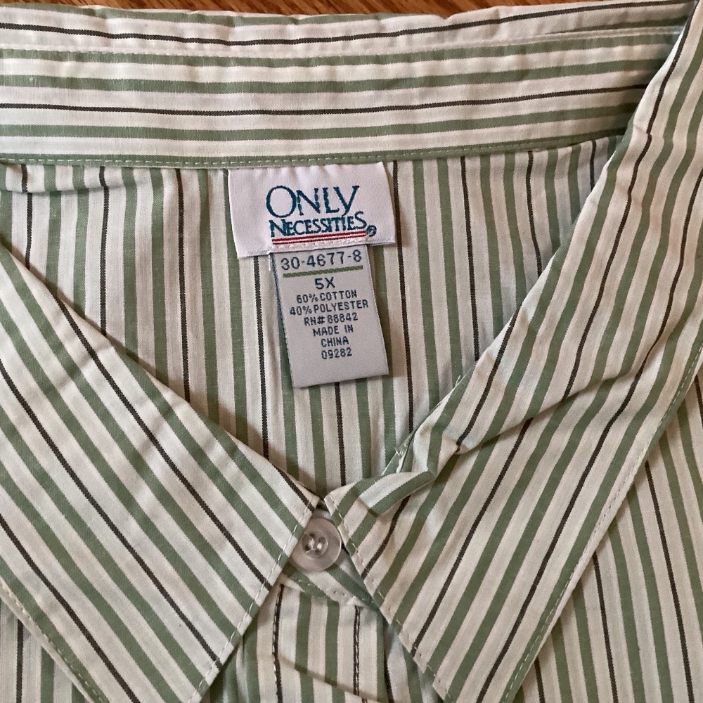 Only Necessities Blue & Green Striped Long Sleeve Button Up Big Shirt 5X - Picture 2 of 3